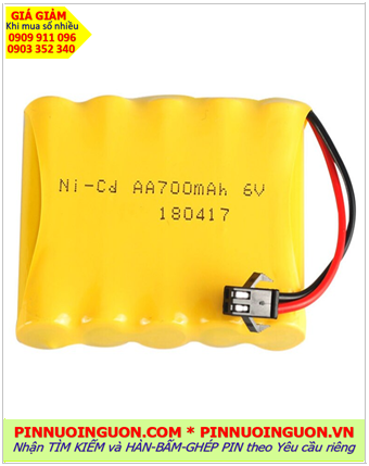 Pin sạc 6v-AA700mAh, Pin chuông báo động Pin sạc NiMh 6v-AA700mAh /Nhận hàn bấm ghép Pin 